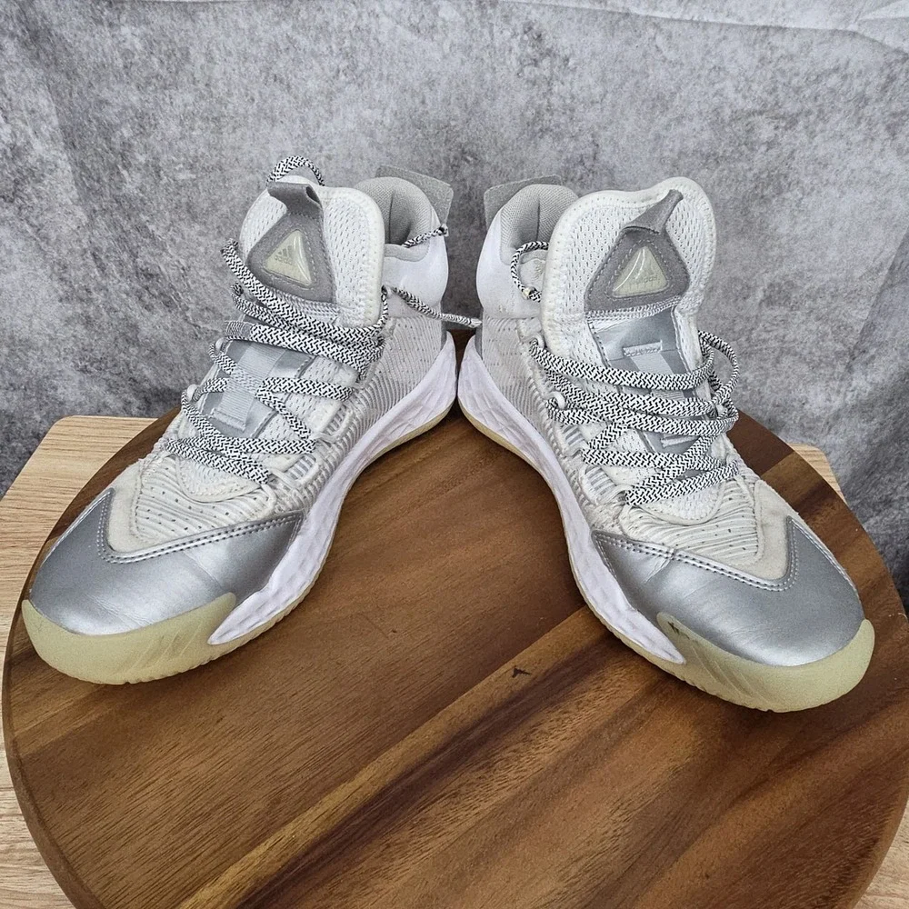 Adidas Pro Boost Mid Basketball Shoes Boys 5.5‎ White Silver Sneakers FW9511
